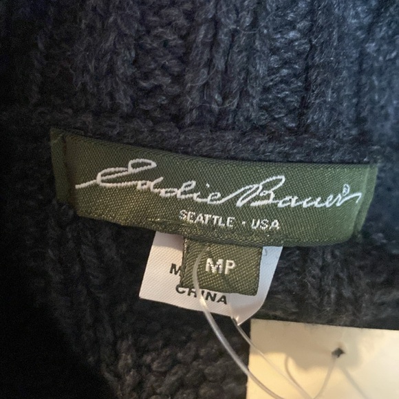 Eddie Bauer merino wool blue gray fisherman’s sweater size M NWT - Picture 6 of 8